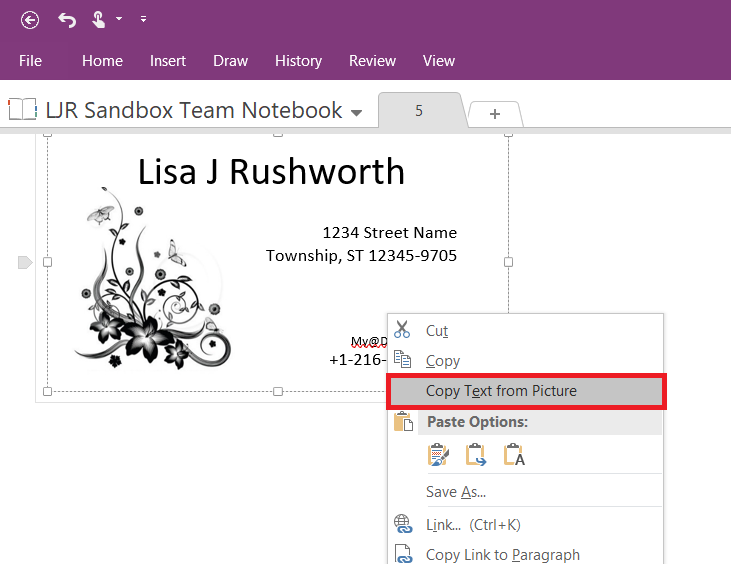 extract text from image onenote