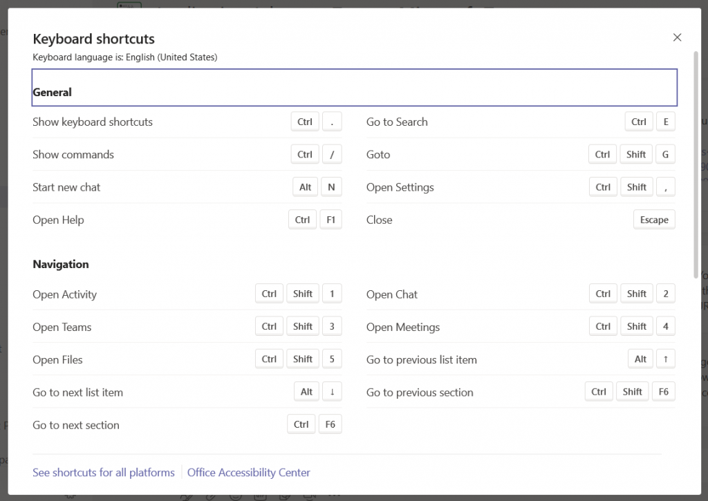 teams keyboard shortcuts